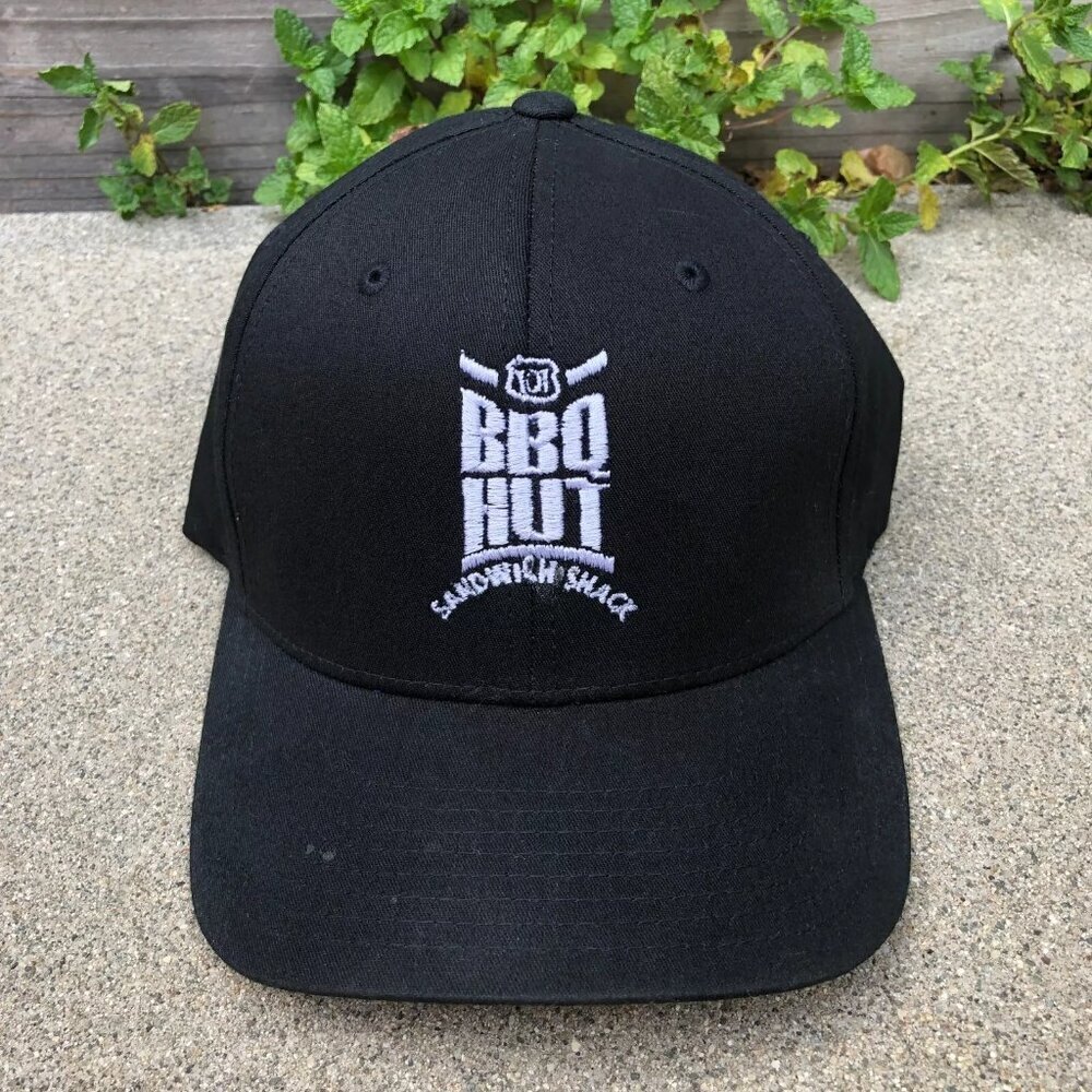 Flex Fit BBQ HUT Sandwich Shack Fitted Hat Men's S/M Black Baseball Cap Westlake
